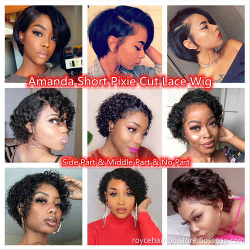 China Virgin Cuticle Aligned Brazilian Human Hair 150 Density  8 Inch Cheap Short Bob Wave Lace Front Wig Style For Black Woman